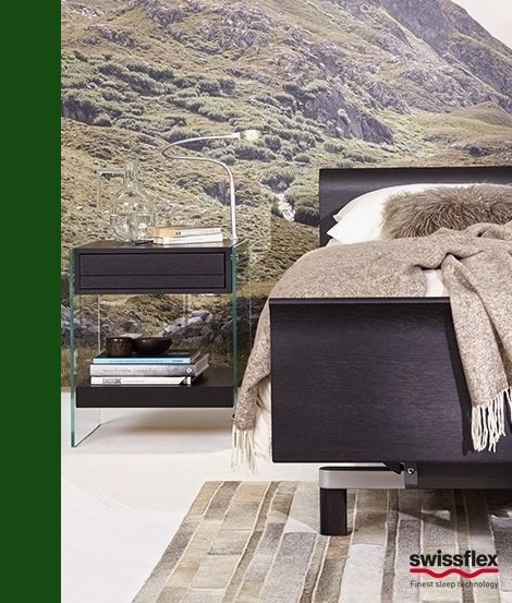 Swissflex Lounge bed, antraciet hout, wenge poot,nachtkast met lade hout, glas